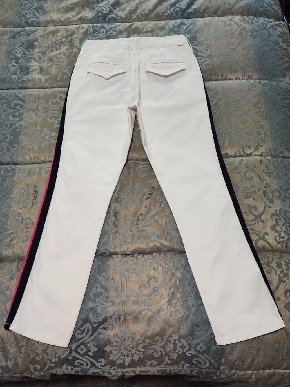 Mother The Straight Shaker Ankle Prep jeans, chalk/pink racer, VG used cond., 26